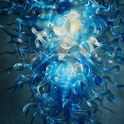 130cm tall DIY handblown glass blue chandelier staircase decoration