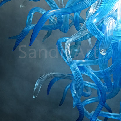 130cm tall DIY handblown glass blue chandelier staircase decoration