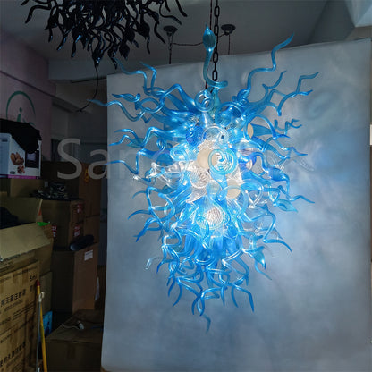130cm tall DIY handblown glass blue chandelier staircase decoration