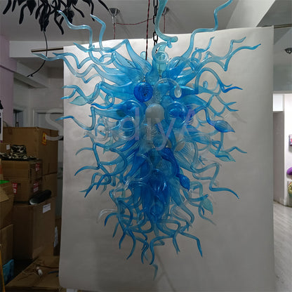 130cm tall DIY handblown glass blue chandelier staircase decoration