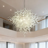 Egg white blown glass art chandelier