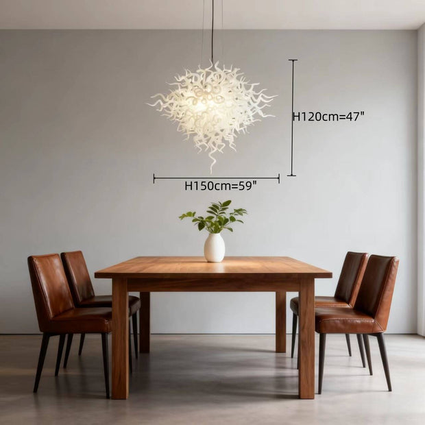 Egg white blown glass art chandelier
