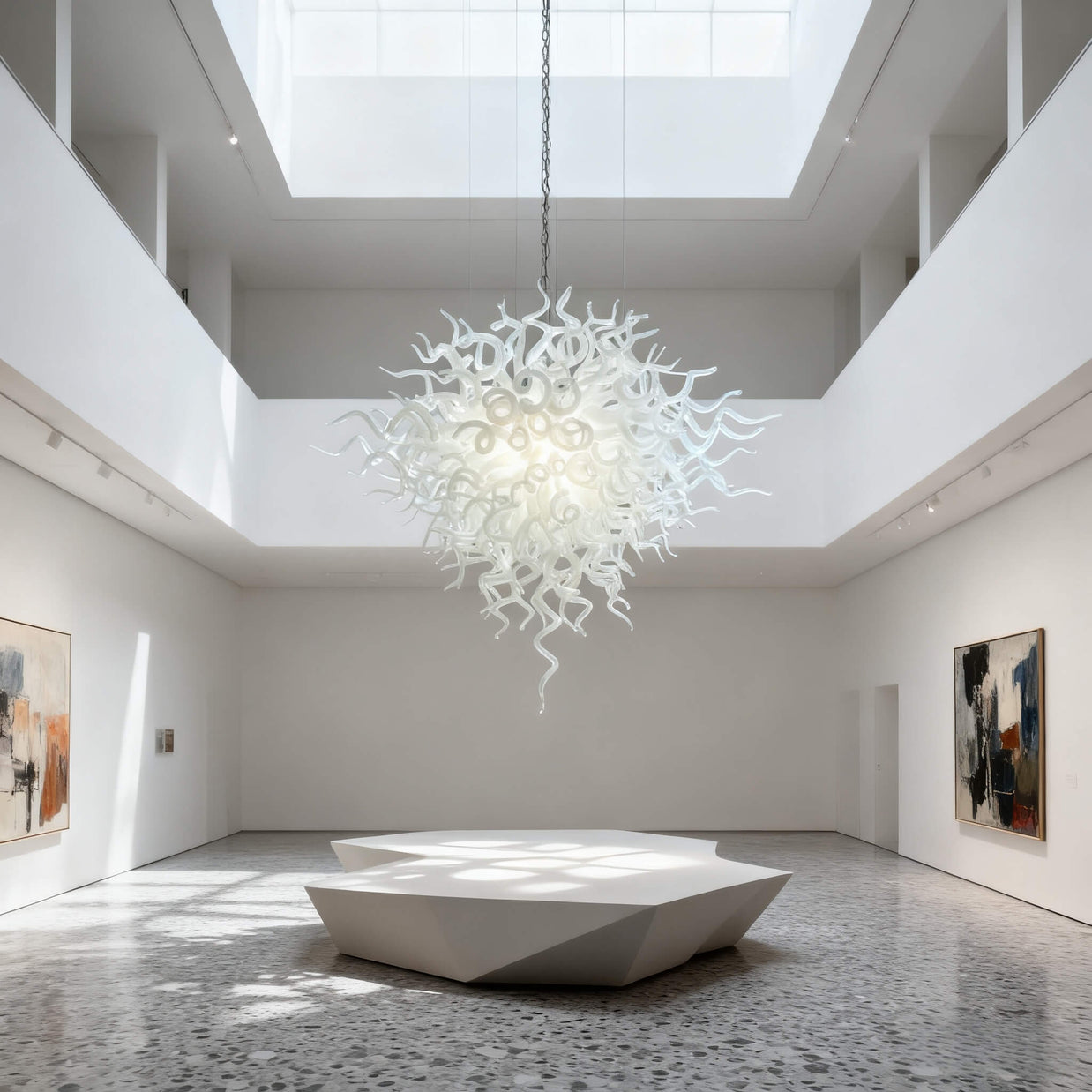 Egg white blown glass art chandelier