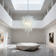 Egg white blown glass art chandelier