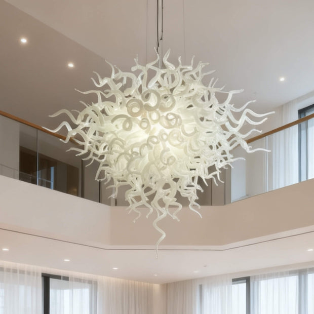 Egg white blown glass art chandelier