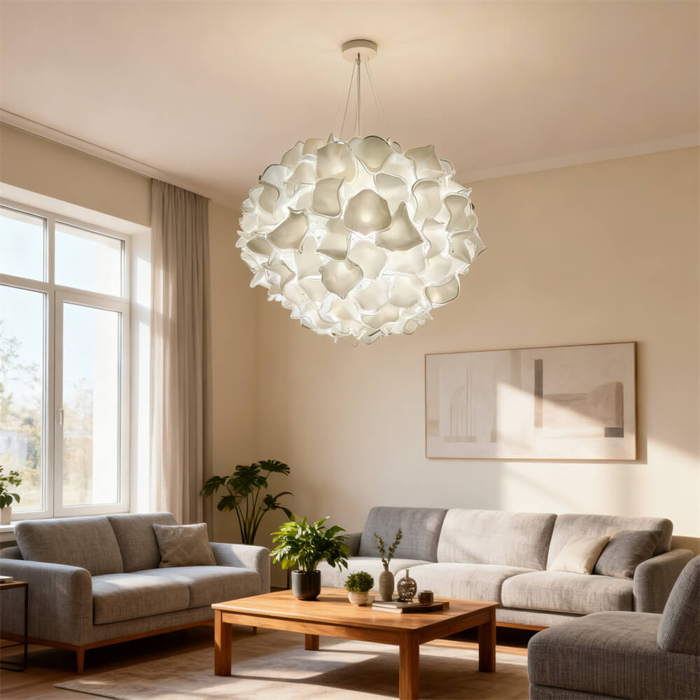 Custom glass art white flower chandelier wholesale price