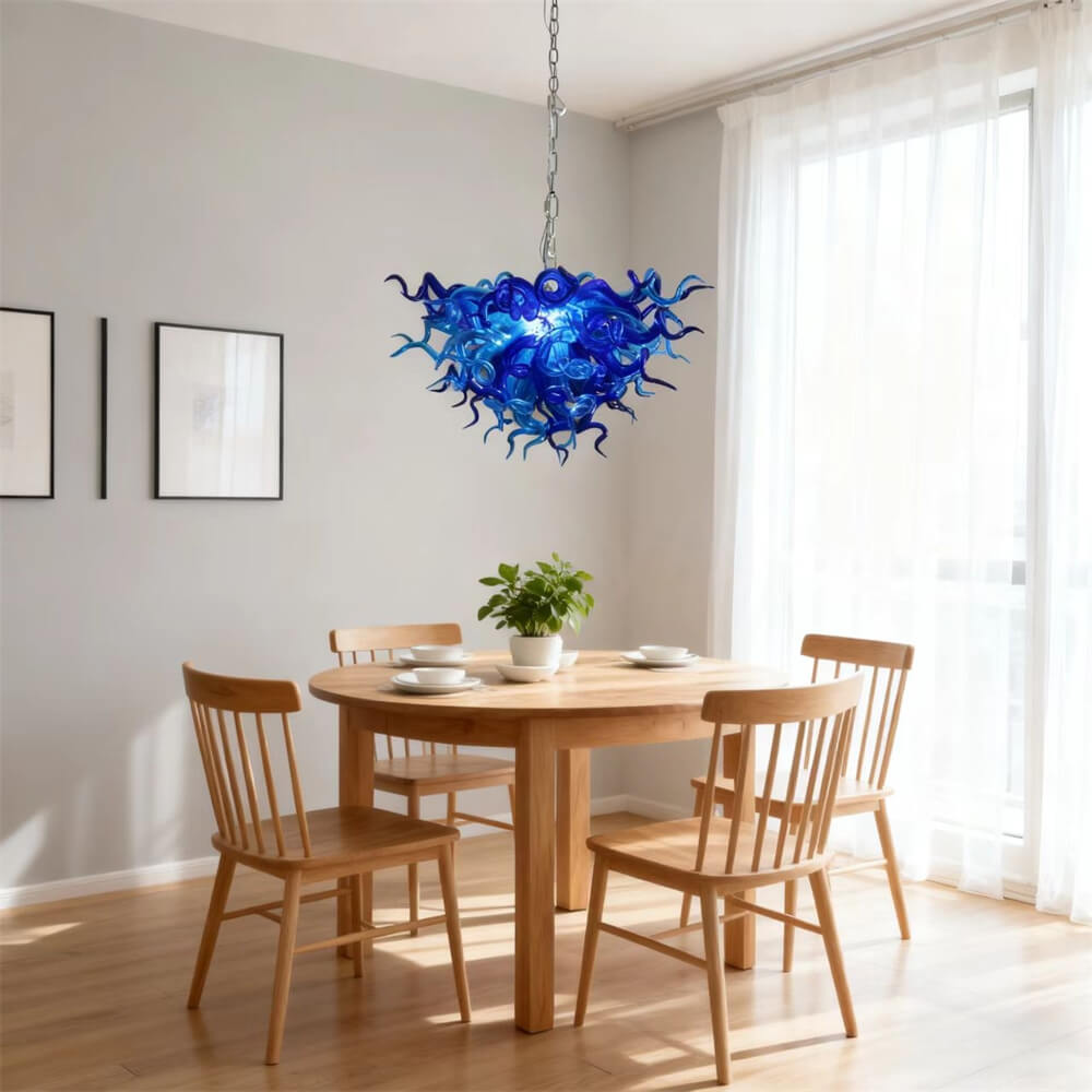 Blue blown chihuly style glass chandelier