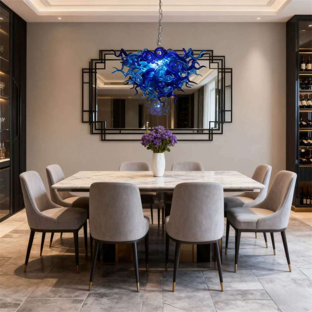 Blue blown chihuly style glass chandelier