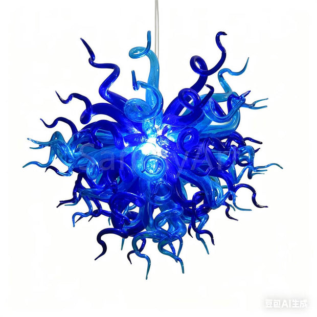 Blue blown chihuly style glass chandelier