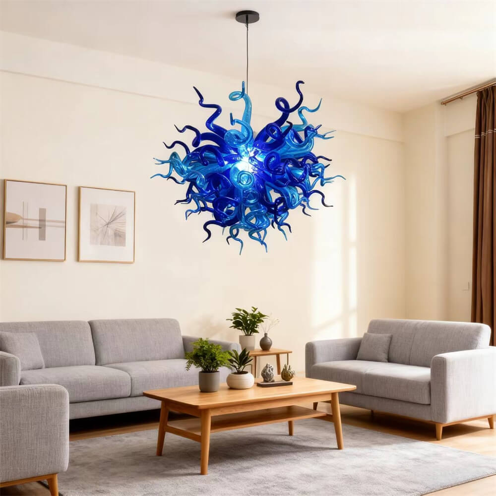 Blue blown chihuly style glass chandelier