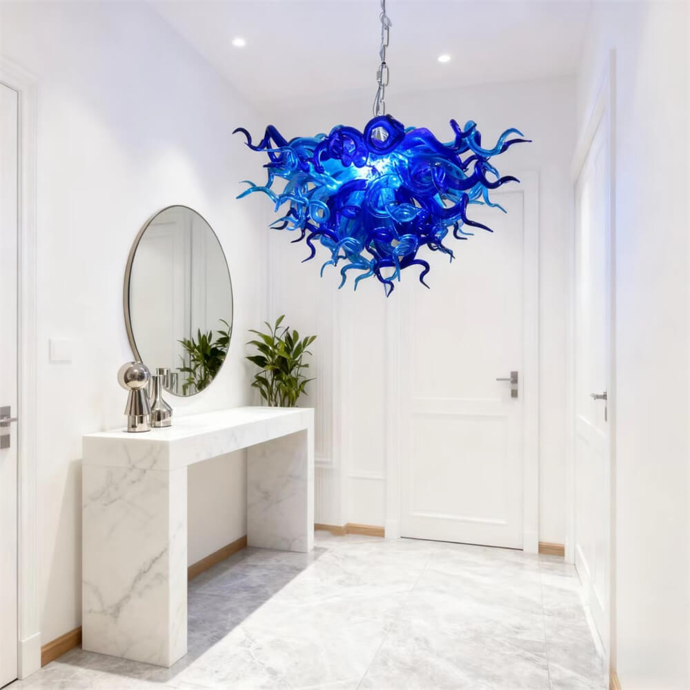 Blue blown chihuly style glass chandelier