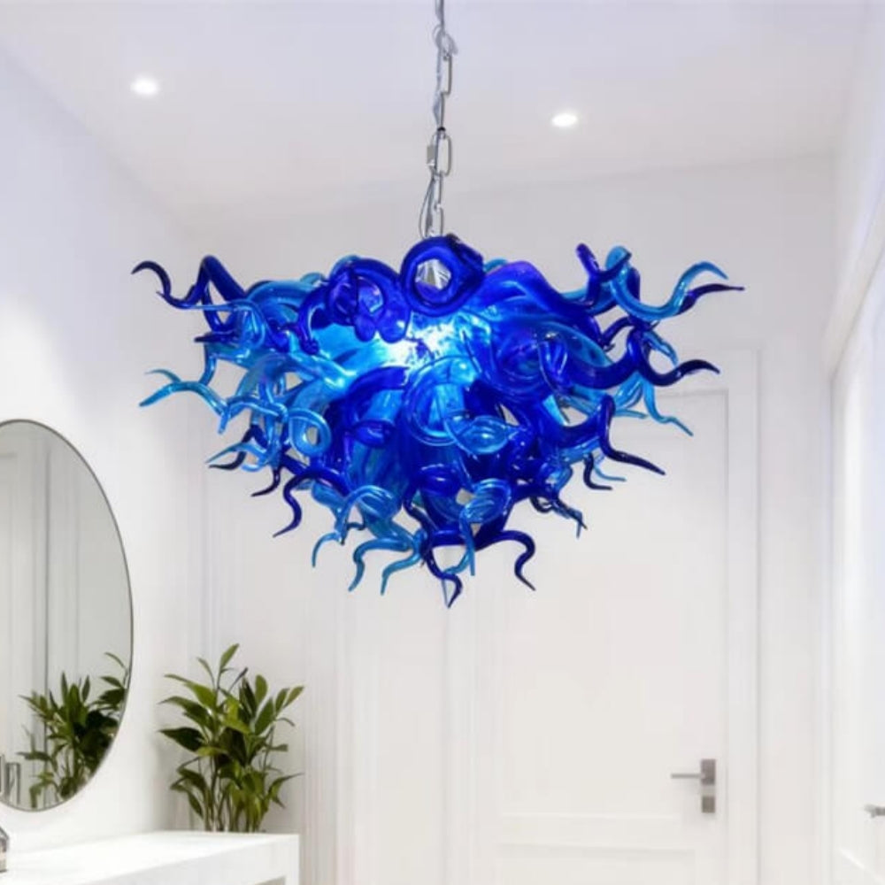Blue blown chihuly style glass chandelier