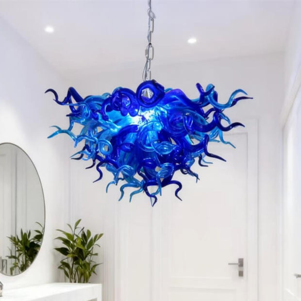 Blue blown chihuly style glass chandelier