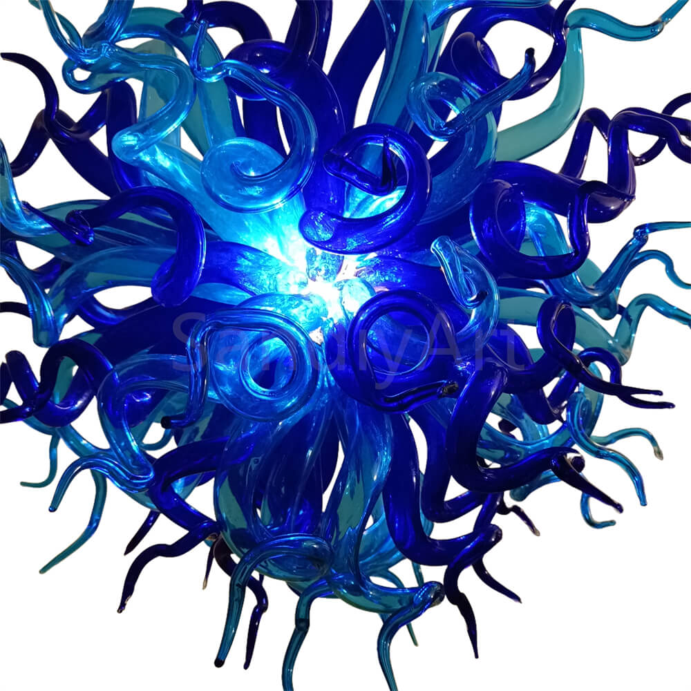 Blue blown chihuly style glass chandelier