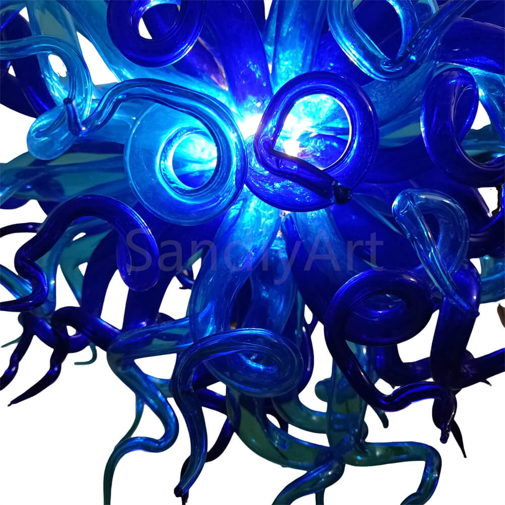 Blue blown chihuly style glass chandelier