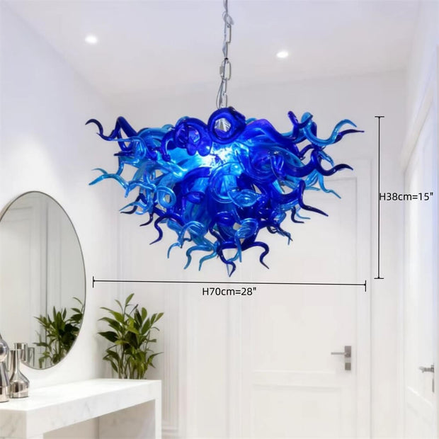 Blue blown chihuly style glass chandelier