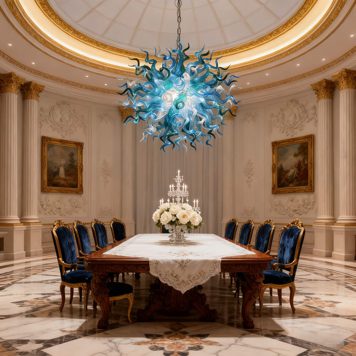 Round hand made glass chandelier