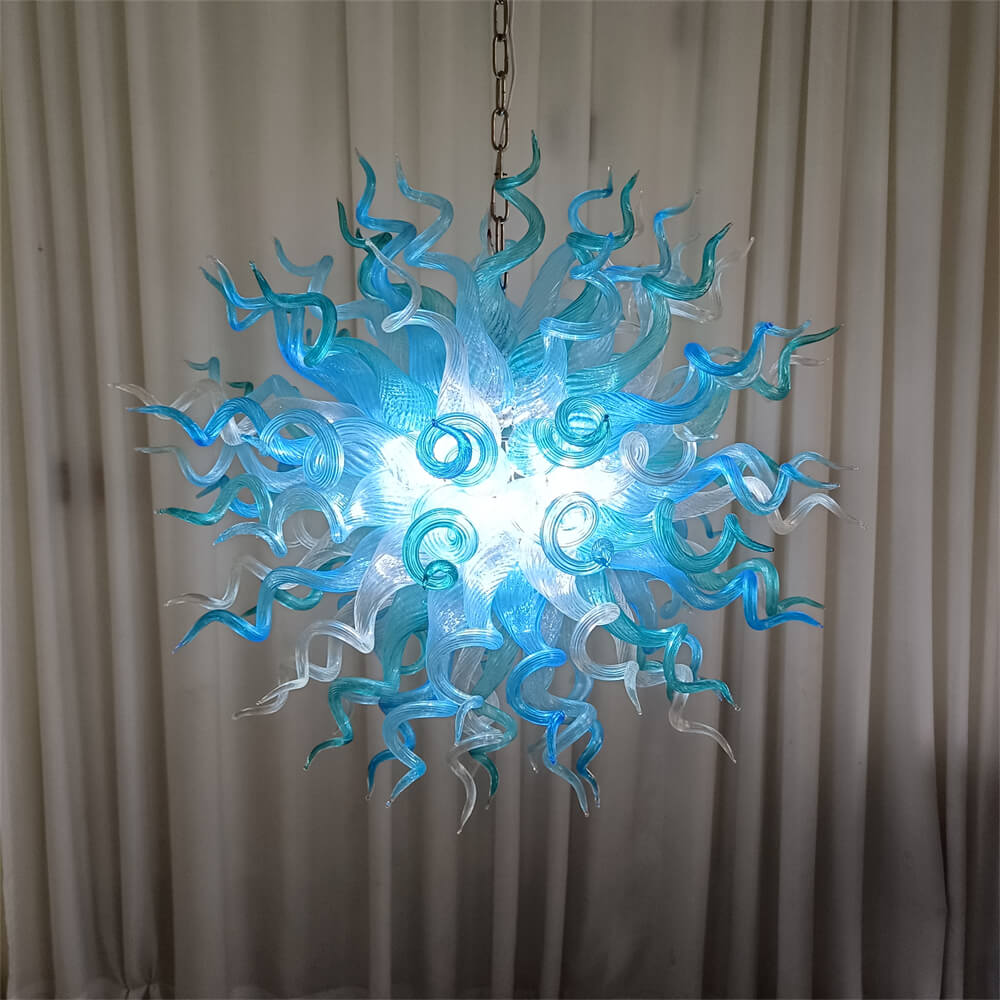 ocean blue blown glass chandelier