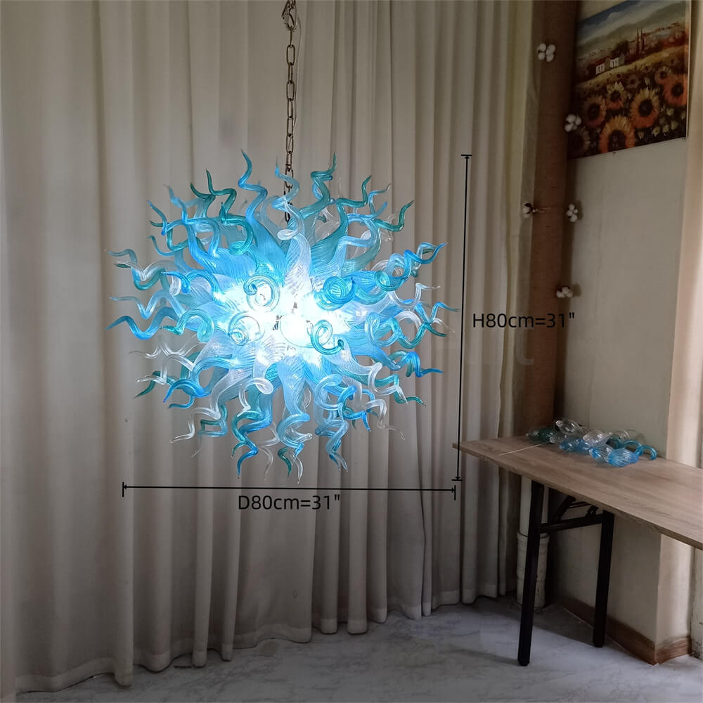 ocean blue blown glass chandelier