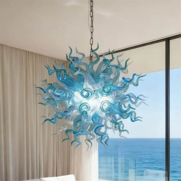 ocean blue blown glass chandelier