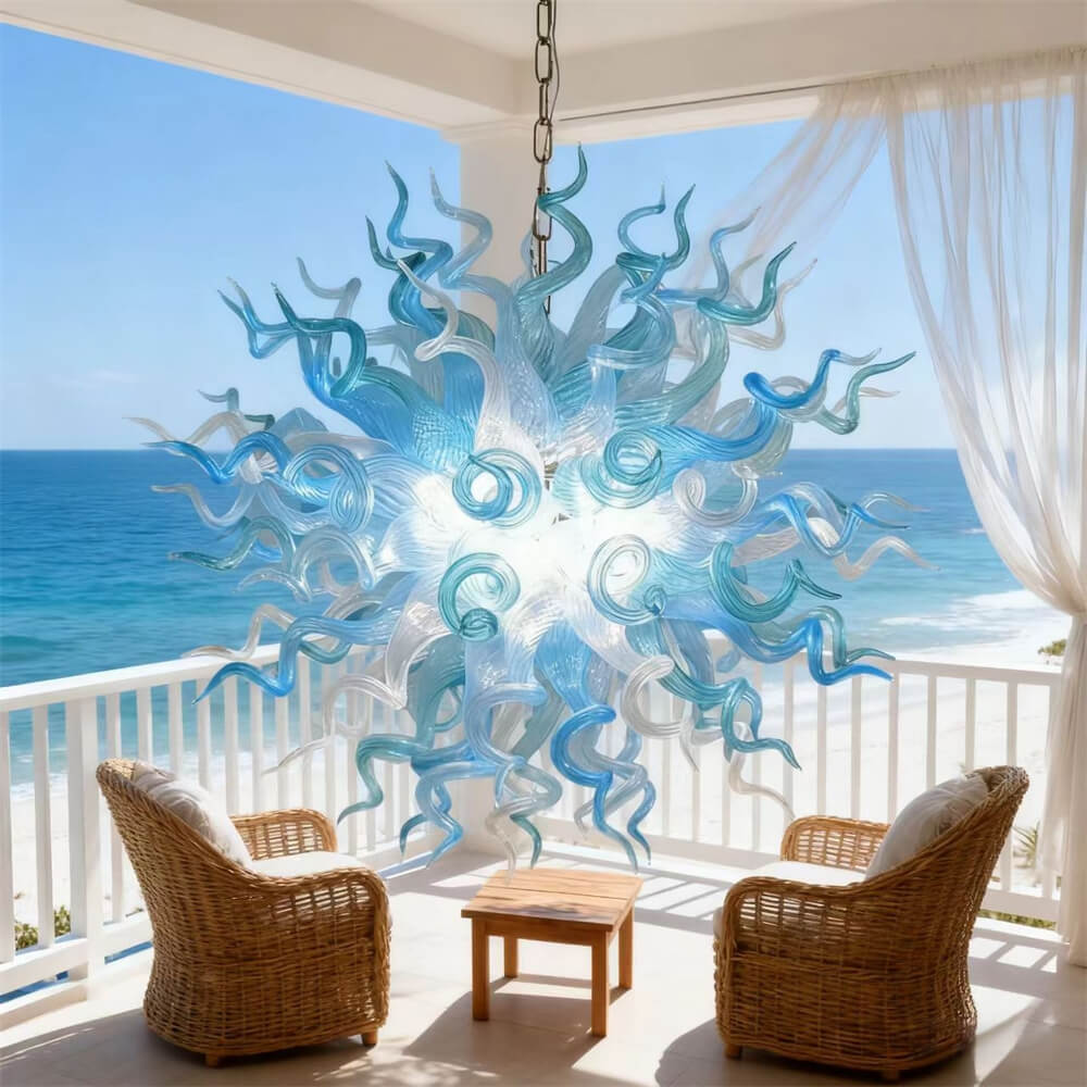ocean blue blown glass chandelier