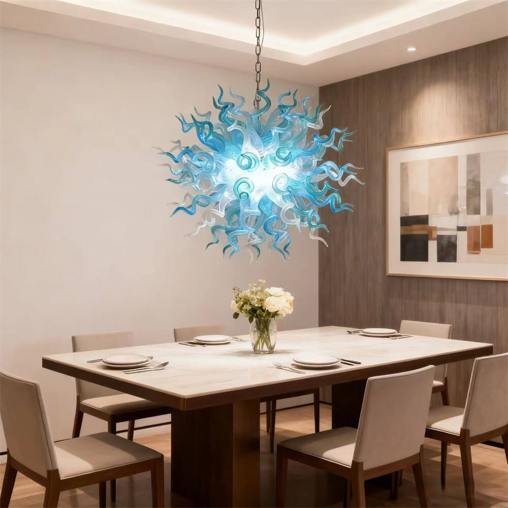 ocean blue blown glass chandelier