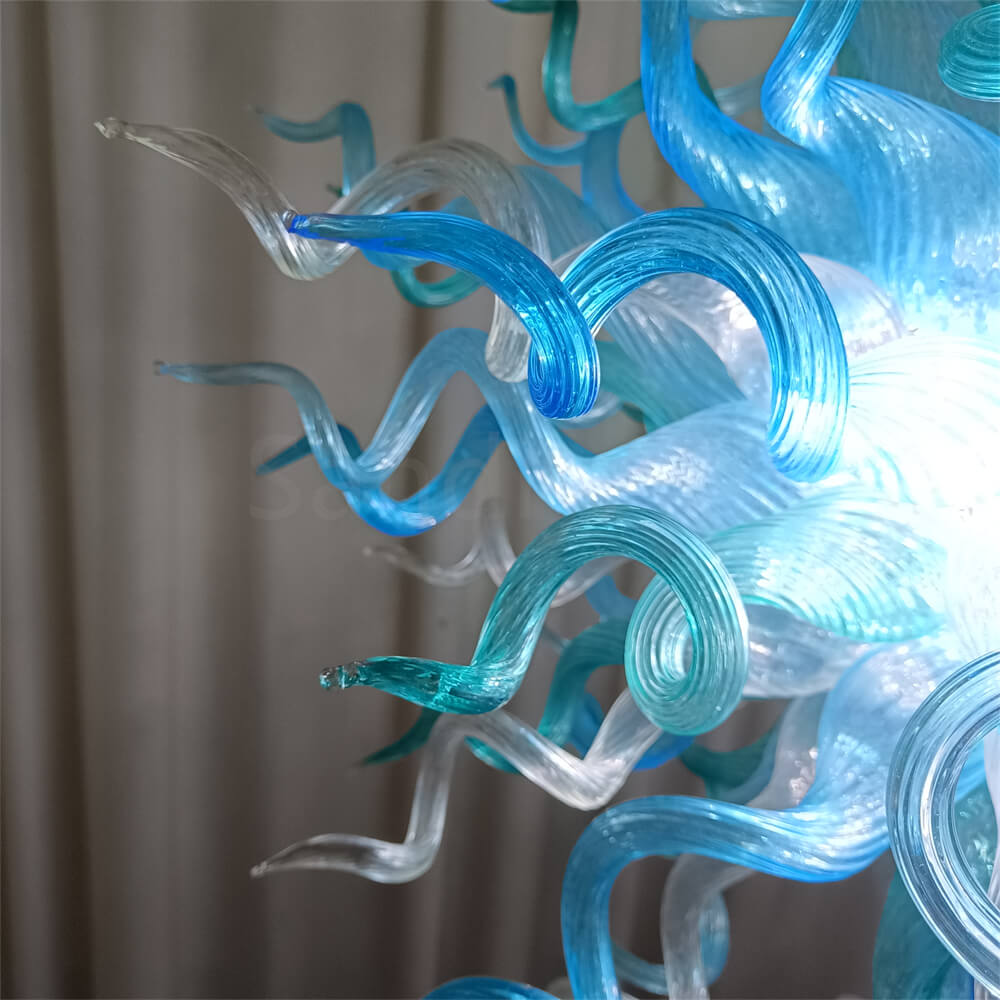 ocean blue blown glass chandelier