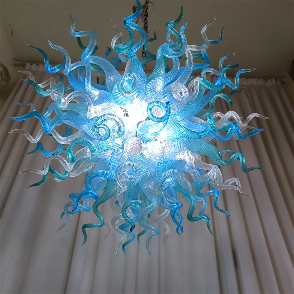 ocean blue blown glass chandelier