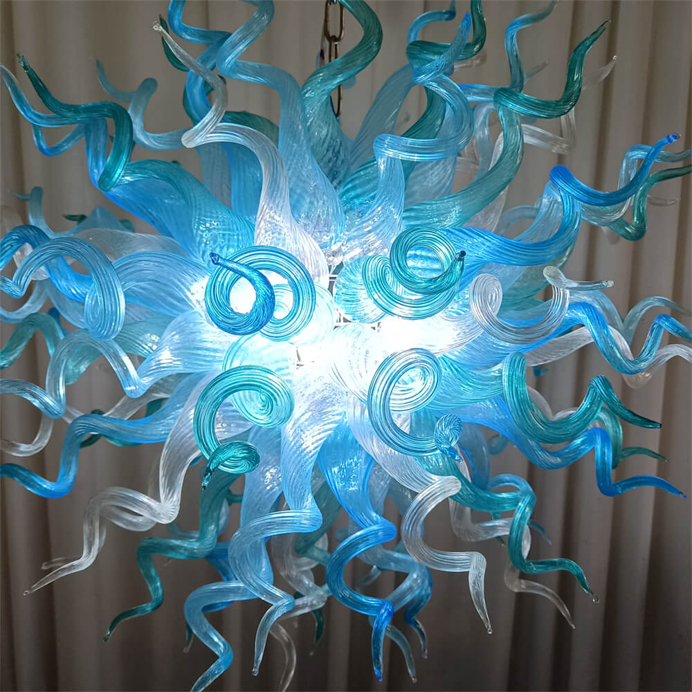 ocean blue blown glass chandelier