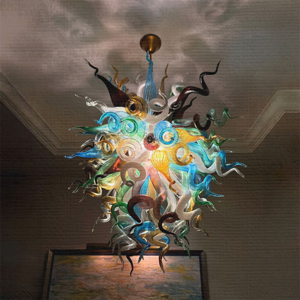 Colorful custom art chandelier hand made blown glass never fading