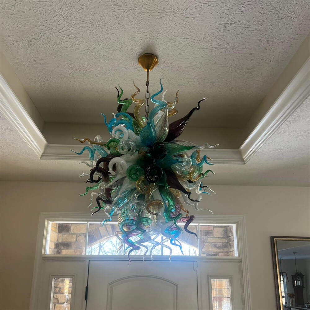 Colorful custom art chandelier hand made blown glass never fading