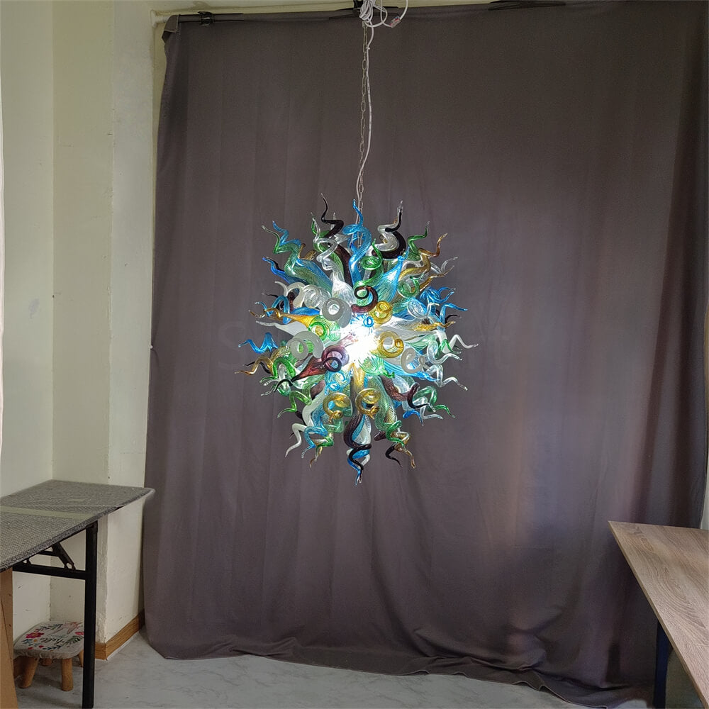 Colorful custom art chandelier hand made blown glass never fading