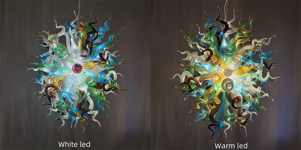Colorful custom art chandelier hand made blown glass never fading