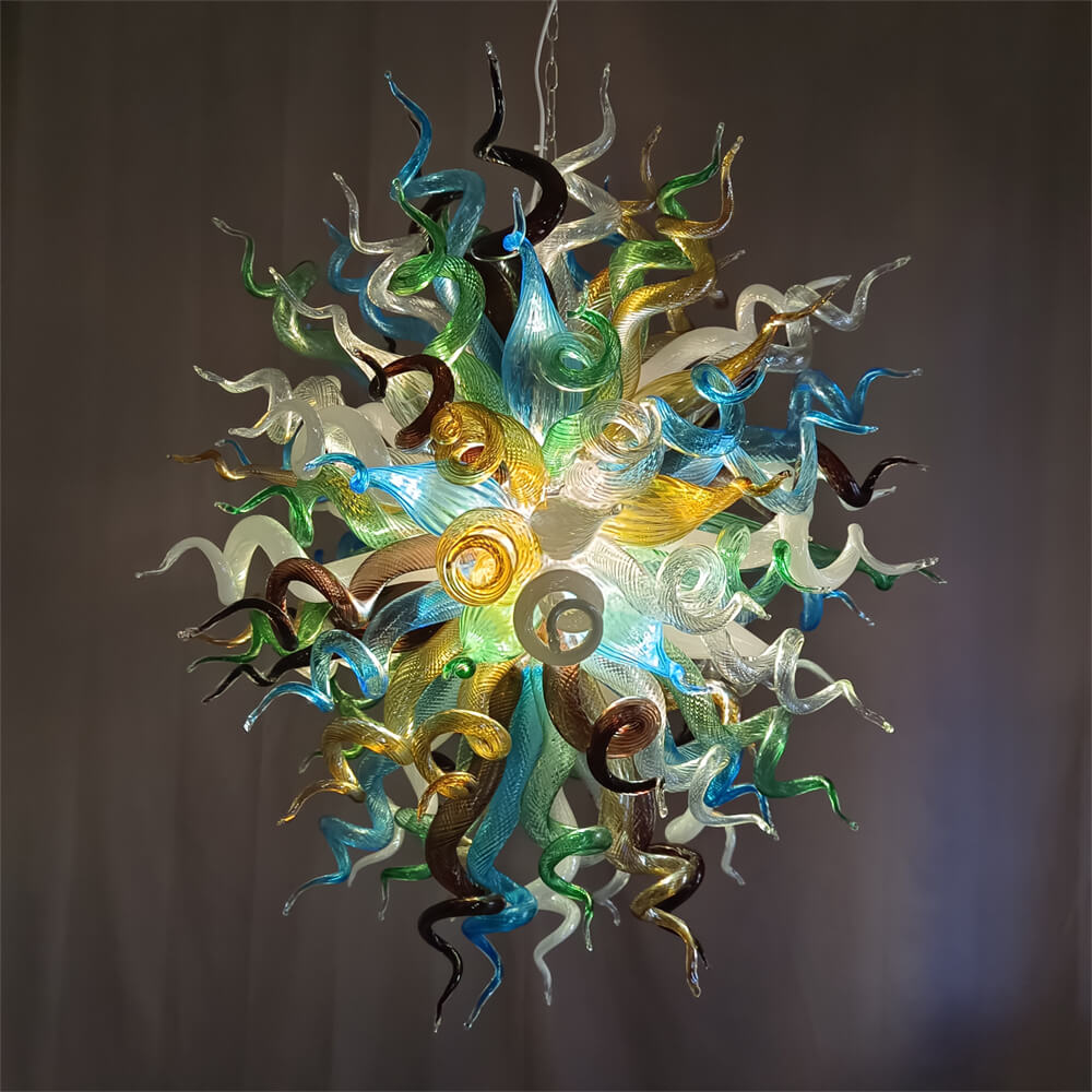 Colorful custom art chandelier hand made blown glass never fading