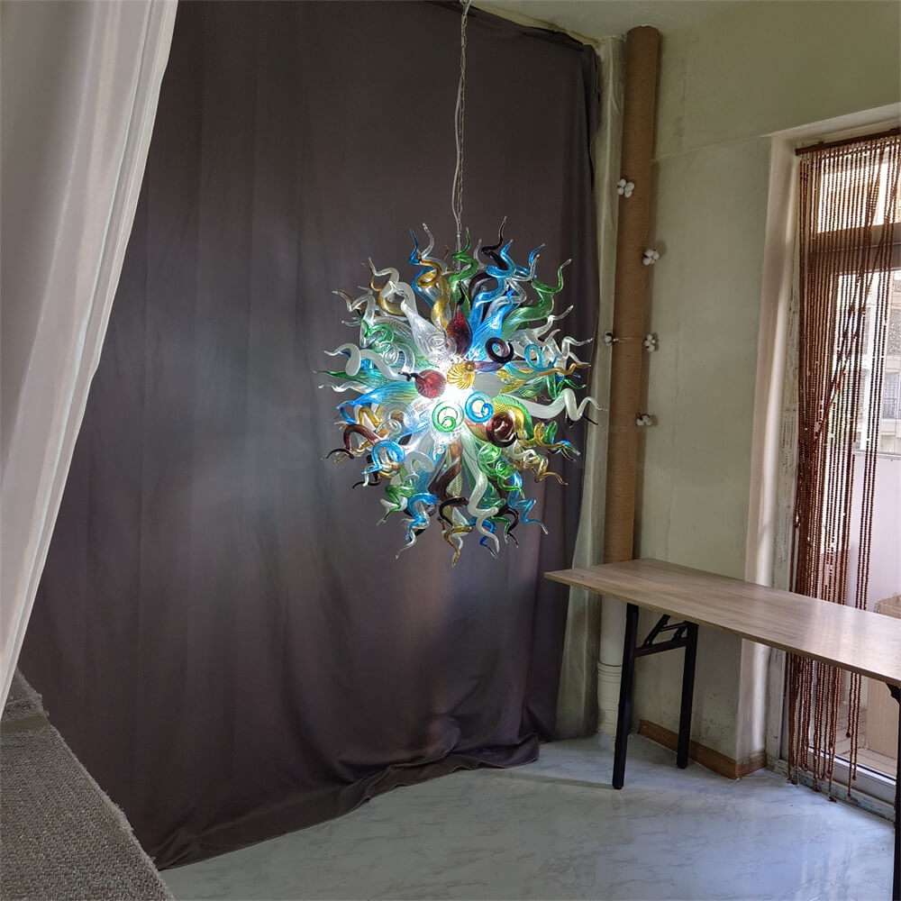 Colorful custom art chandelier hand made blown glass never fading