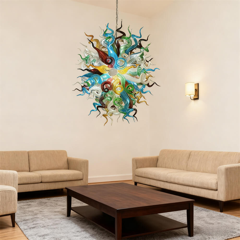 Colorful custom art chandelier hand made blown glass never fading