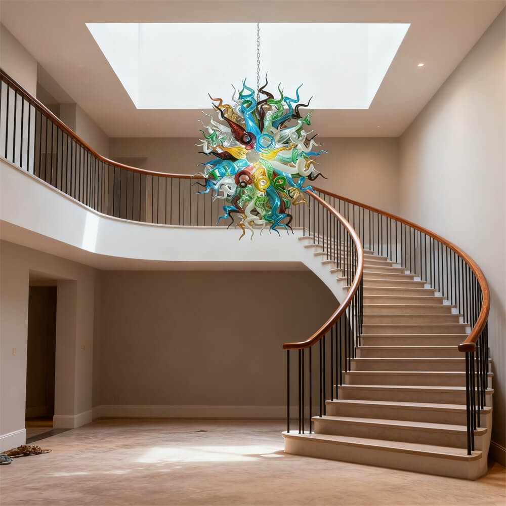 Colorful custom art chandelier hand made blown glass never fading