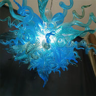 Handblown glass chandelier sea blue color for dining room