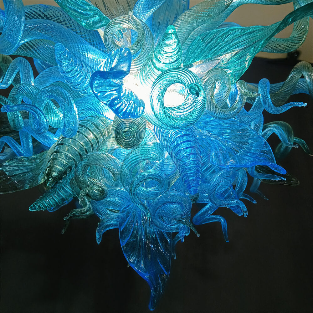 Handblown glass chandelier sea blue color for dining room