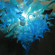 Handblown glass chandelier sea blue color for dining room