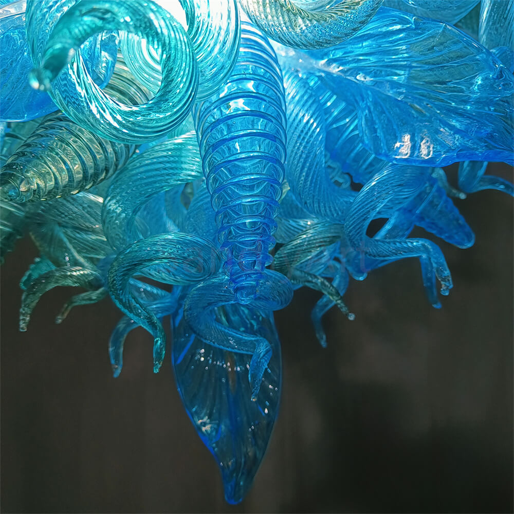Handblown glass chandelier sea blue color for dining room