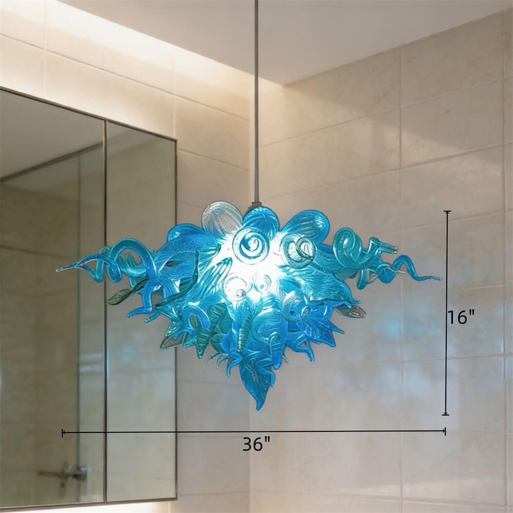 Handblown glass chandelier sea blue color for dining room