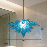 Handblown glass chandelier sea blue color for dining room