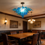 Handblown glass chandelier sea blue color for dining room