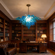 Handblown glass chandelier sea blue color for dining room