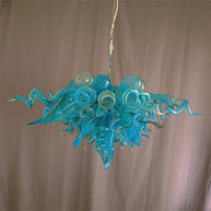 Handblown glass chandelier sea blue color for dining room