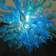 Handblown glass chandelier sea blue color for dining room