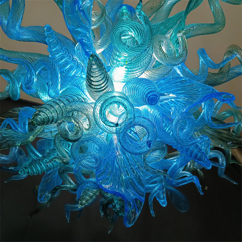 Handblown glass chandelier sea blue color for dining room