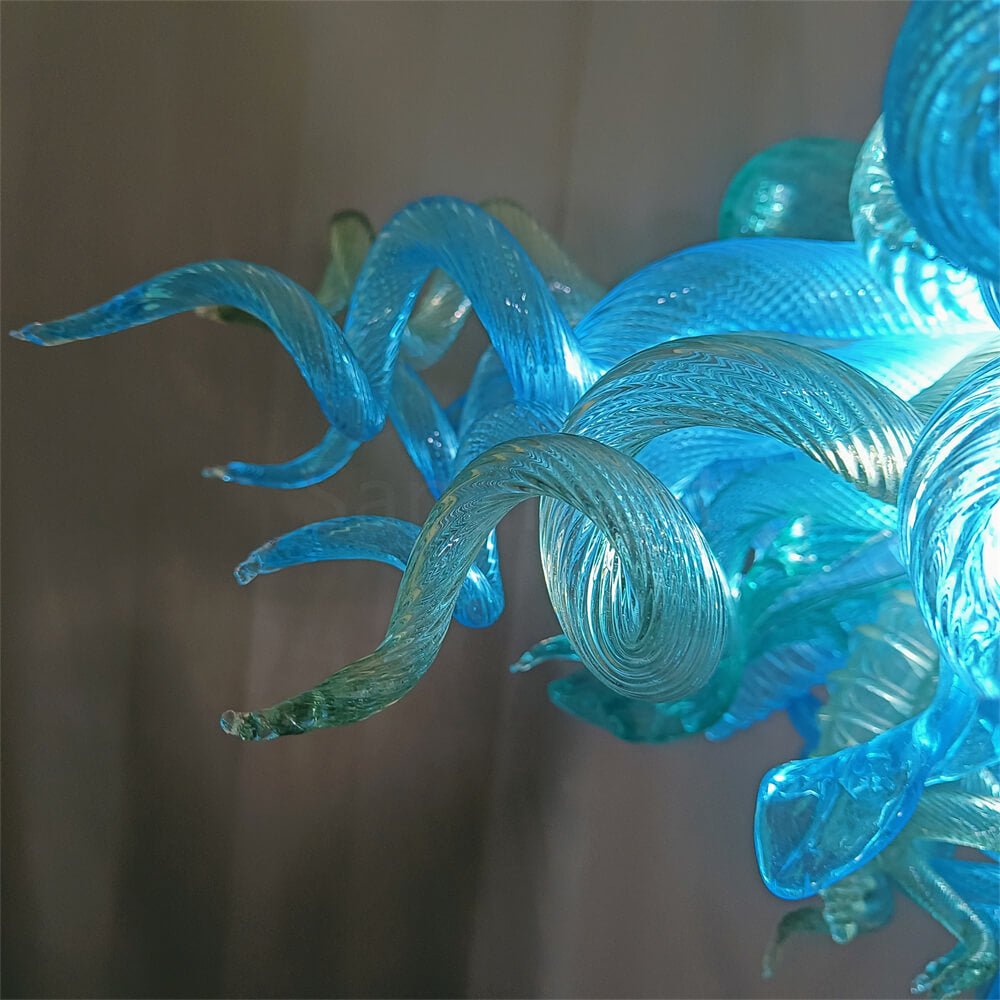 Handblown glass chandelier sea blue color for dining room