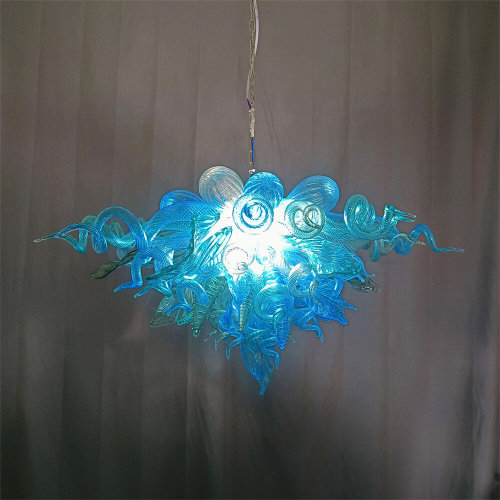 Handblown glass chandelier sea blue color for dining room